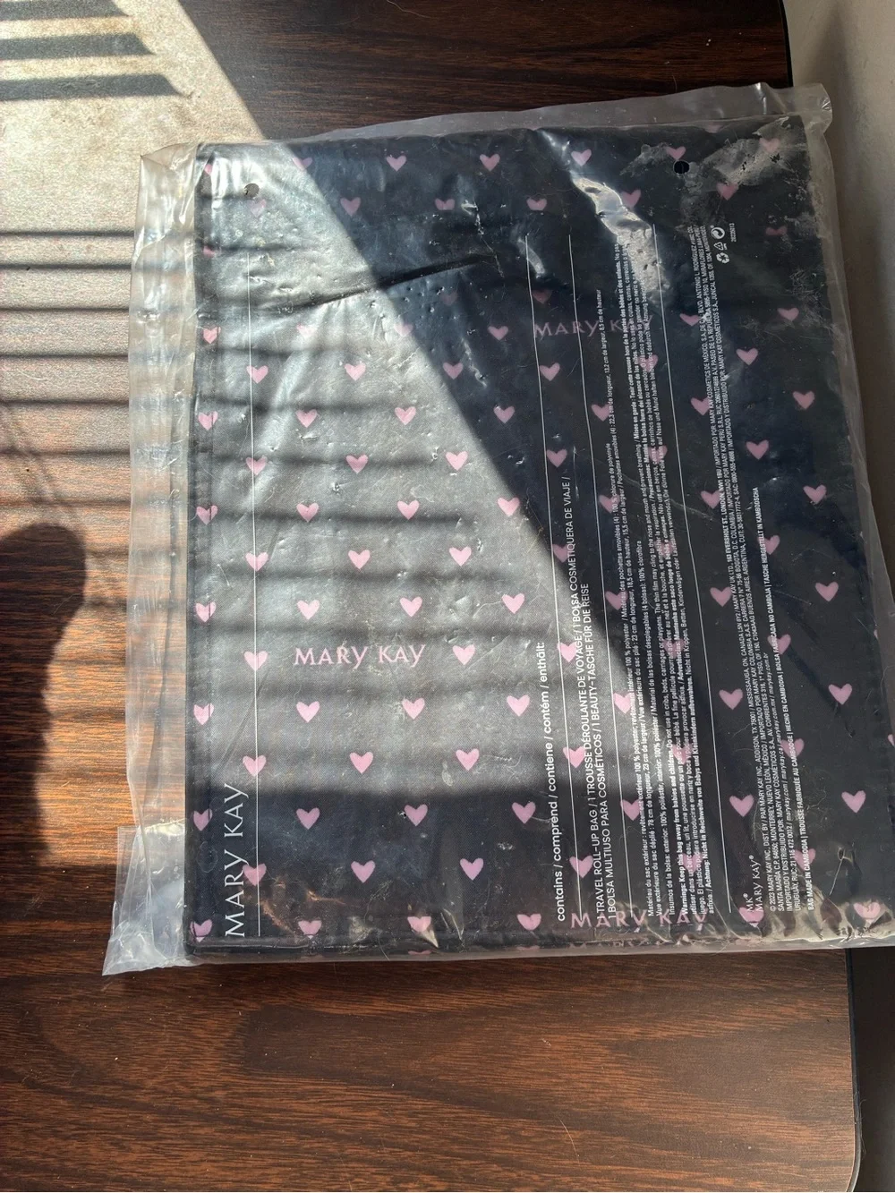 Mary Kay Black Fold-Out Clear Compartment Makeup Organizer with Heart Print